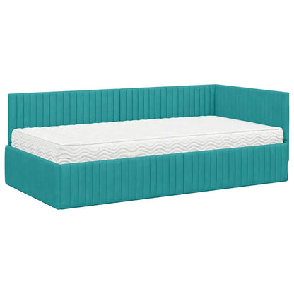 vidaXL Eckbettgestell mit Matratze mit Kopfteil 2 pcs Türkis Samt