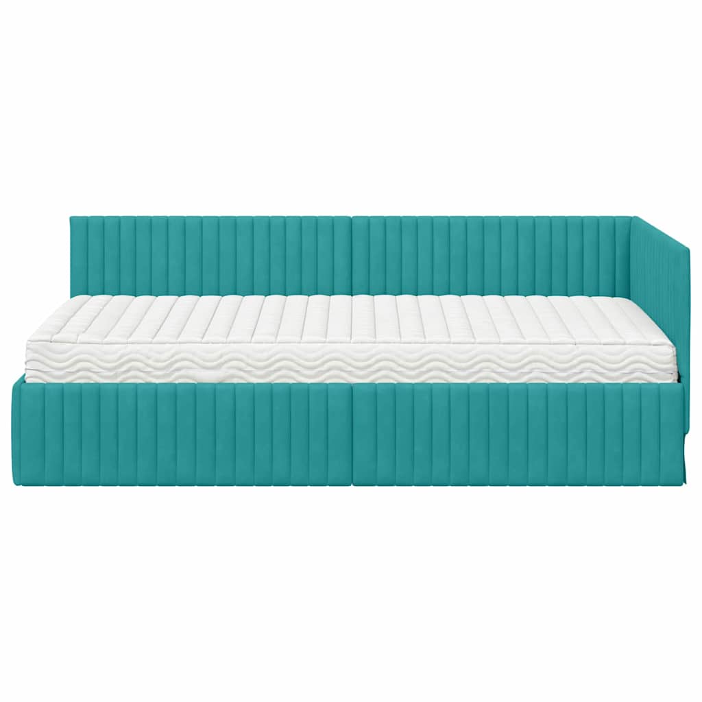 vidaXL Eckbettgestell mit Matratze mit Kopfteil 2 pcs Türkis Samt