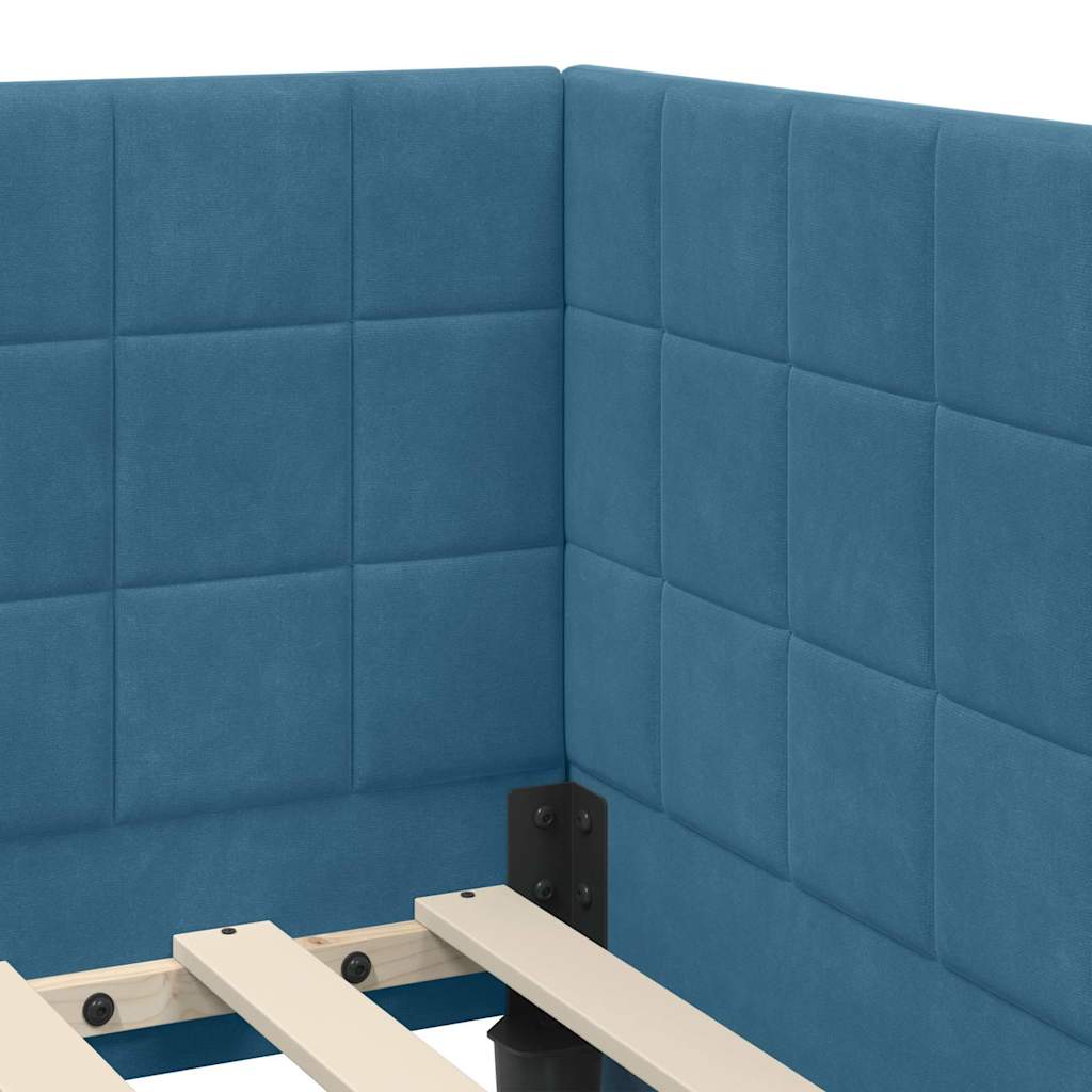 vidaXL Eckbettgestell mit Matratze mit Kopfteil 2 pcs Blau Samt