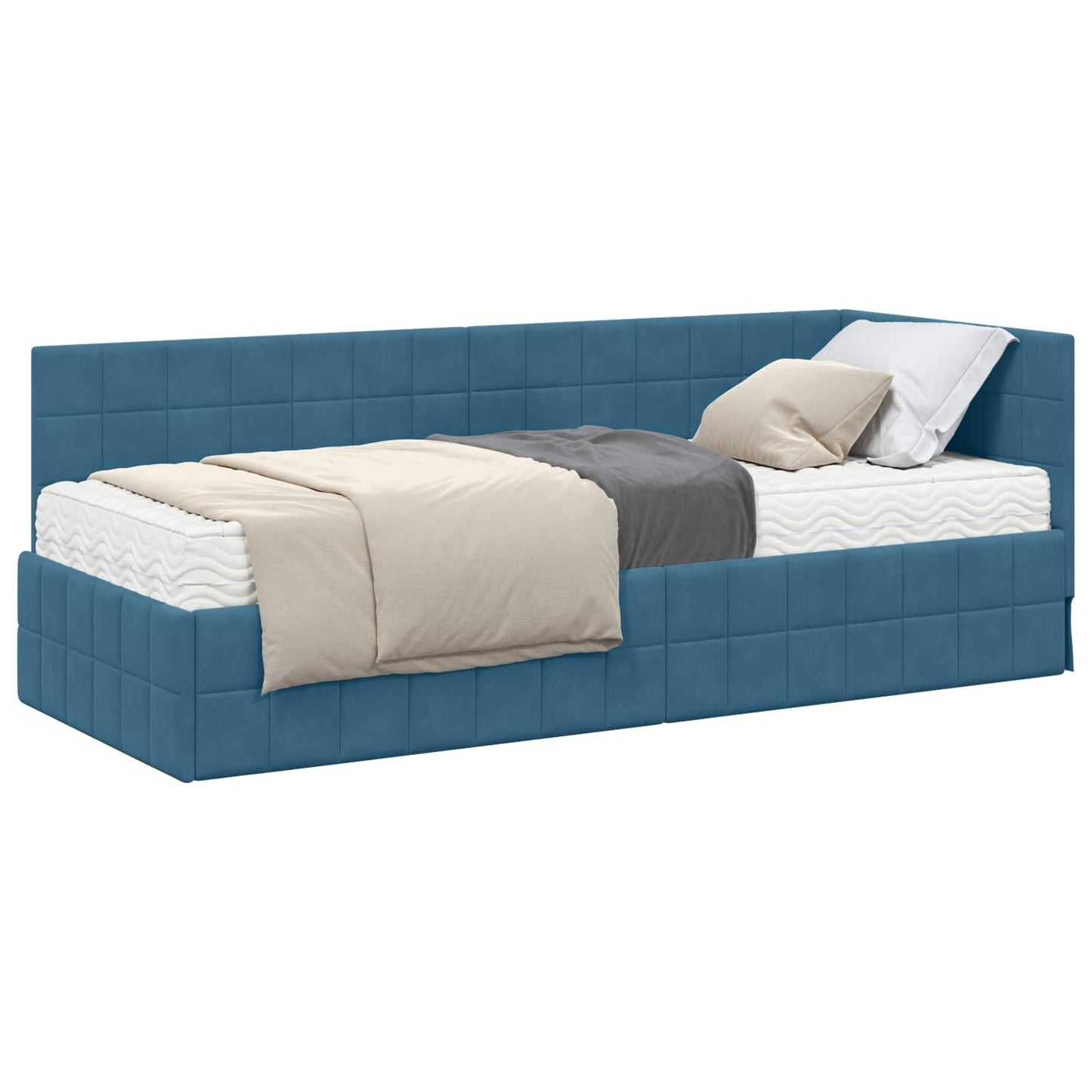 vidaXL Eckbettgestell mit Matratze mit Kopfteil 2 pcs Blau Samt