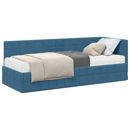 vidaXL Eckbettgestell mit Matratze mit Kopfteil 2 pcs Blau Samt