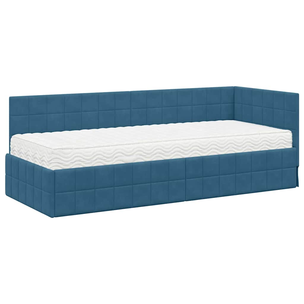 vidaXL Eckbettgestell mit Matratze mit Kopfteil 2 pcs Blau Samt