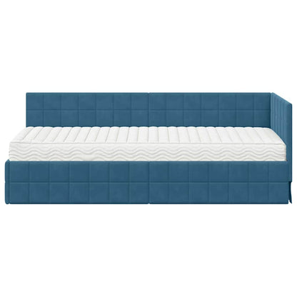 vidaXL Eckbettgestell mit Matratze mit Kopfteil 2 pcs Blau Samt