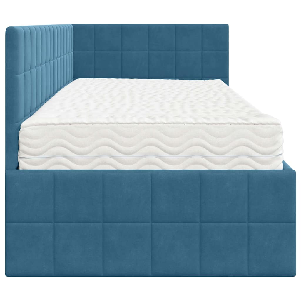 vidaXL Eckbettgestell mit Matratze mit Kopfteil 2 pcs Blau Samt