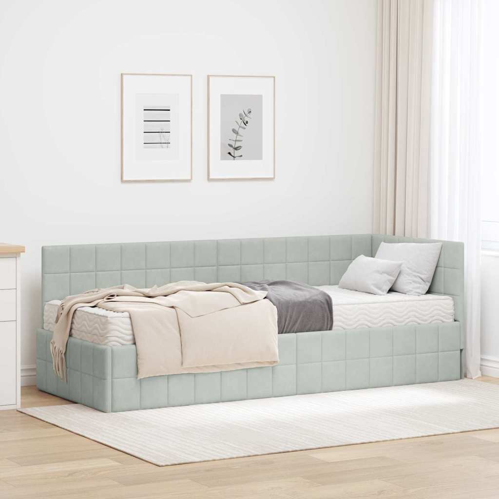 vidaXL Cadre de lit d'angle avec matelas et tête de lit 2 pcs Gris clair Velours