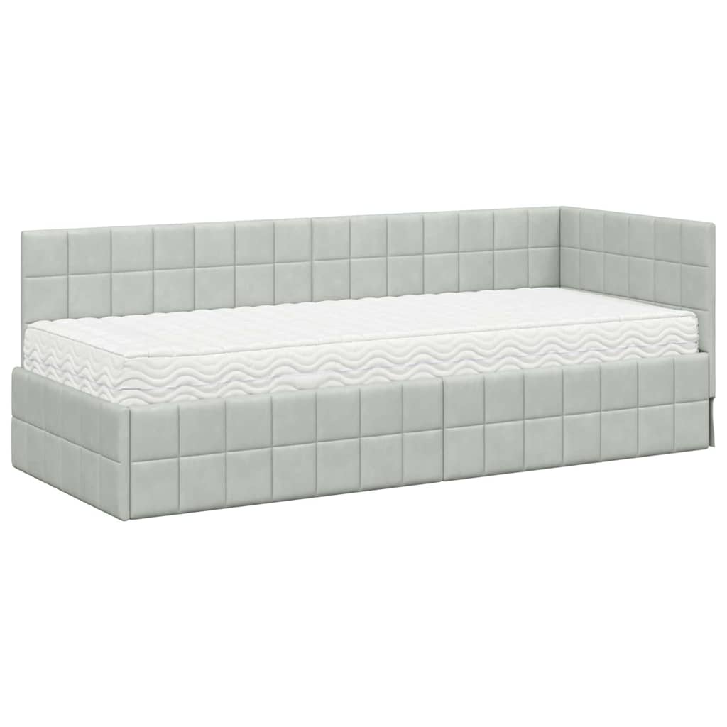 vidaXL Cadre de lit d'angle avec matelas et tête de lit 2 pcs Gris clair Velours