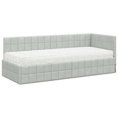 vidaXL Cadre de lit d'angle avec matelas et tête de lit 2 pcs Gris clair Velours