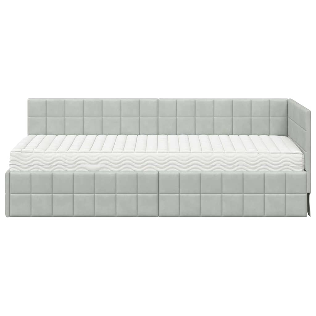 vidaXL Cadre de lit d'angle avec matelas et tête de lit 2 pcs Gris clair Velours