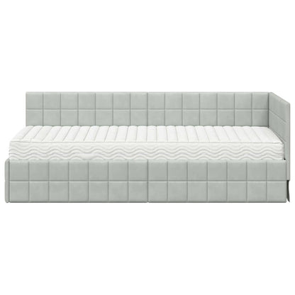 vidaXL Cadre de lit d'angle avec matelas et tête de lit 2 pcs Gris clair Velours