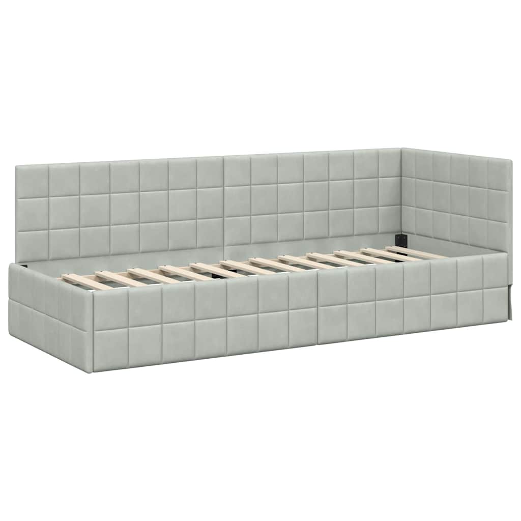 vidaXL Cadre de lit d'angle avec matelas et tête de lit 2 pcs Gris clair Velours