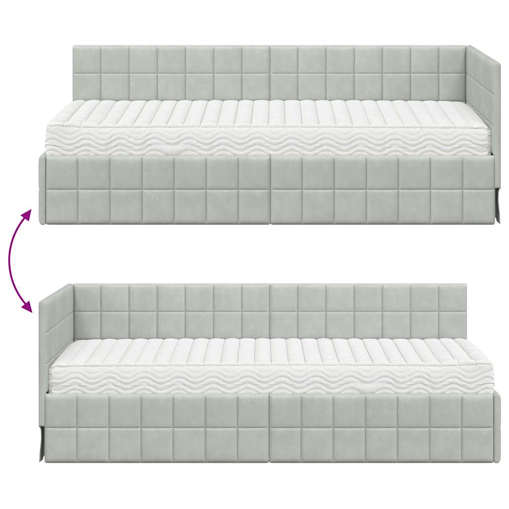 vidaXL Cadre de lit d'angle avec matelas et tête de lit 2 pcs Gris clair Velours