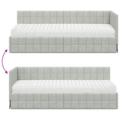 vidaXL Cadre de lit d'angle avec matelas et tête de lit 2 pcs Gris clair Velours
