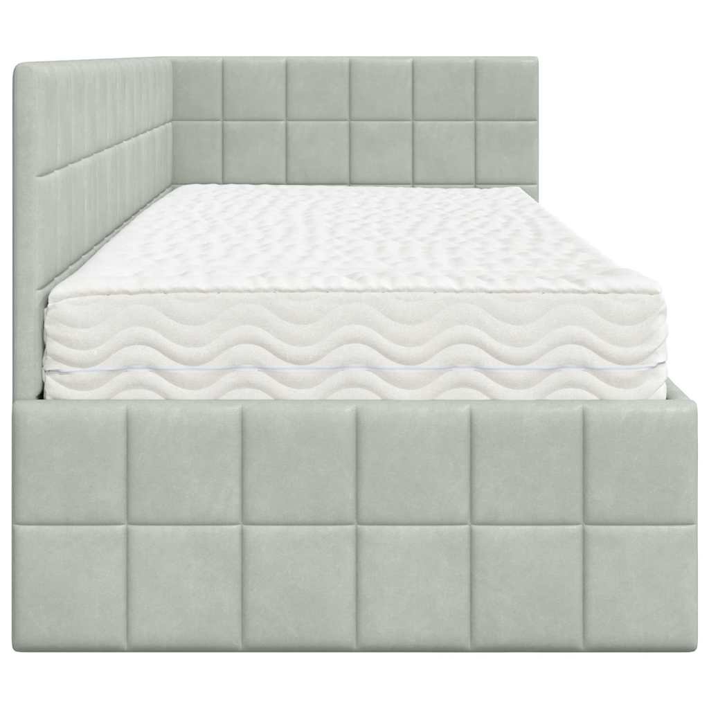 vidaXL Cadre de lit d'angle avec matelas et tête de lit 2 pcs Gris clair Velours