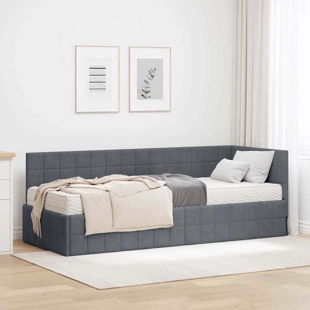 vidaXL Eckbettgestell mit Matratze mit Kopfteil 2 pcs Grau Samt