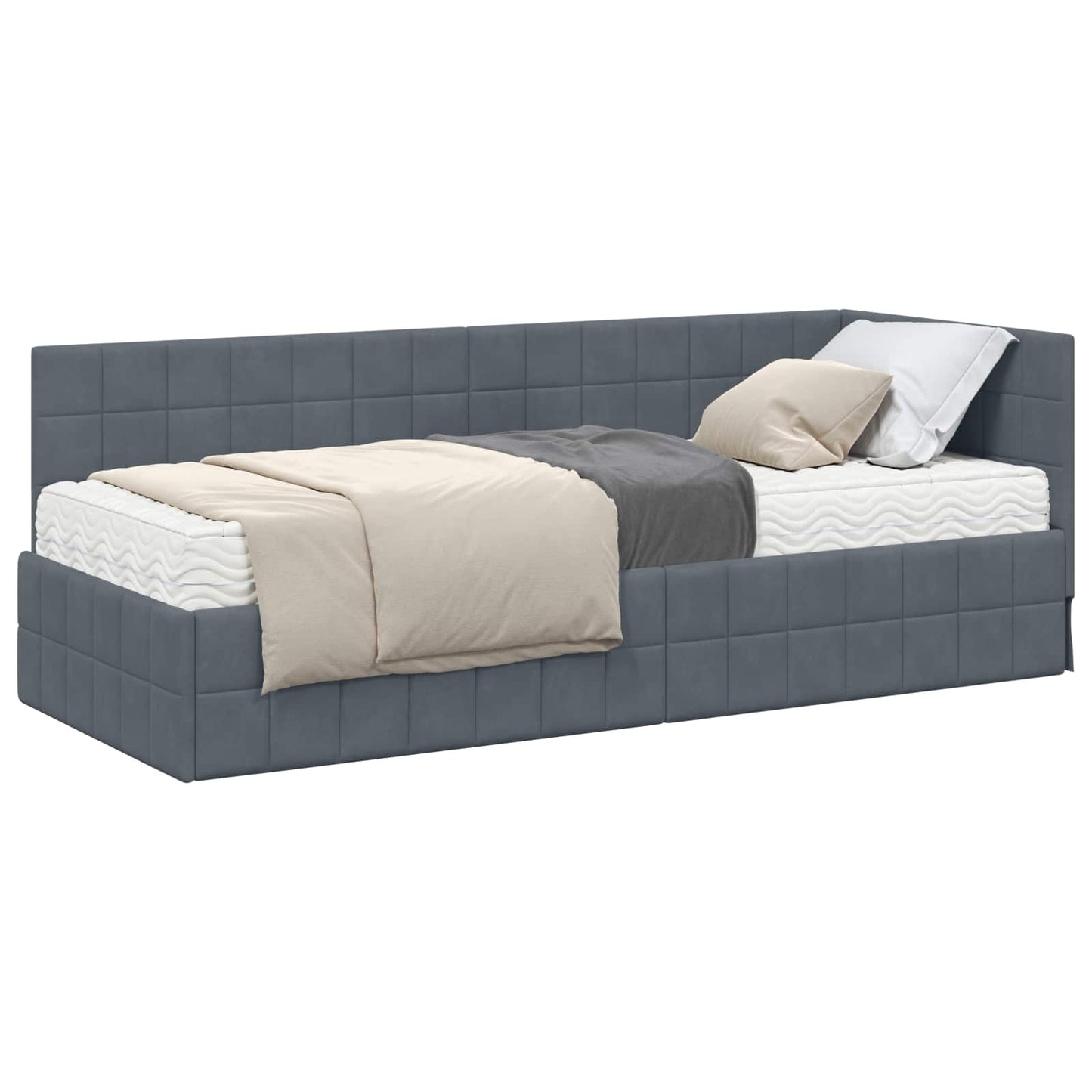 vidaXL Eckbettgestell mit Matratze mit Kopfteil 2 pcs Grau Samt