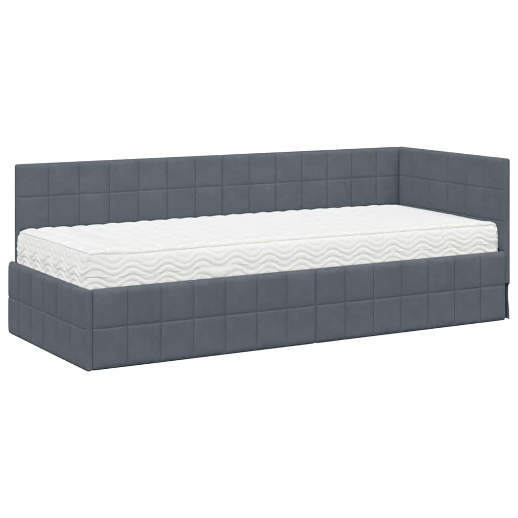vidaXL Eckbettgestell mit Matratze mit Kopfteil 2 pcs Grau Samt