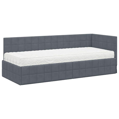 vidaXL Eckbettgestell mit Matratze mit Kopfteil 2 pcs Grau Samt