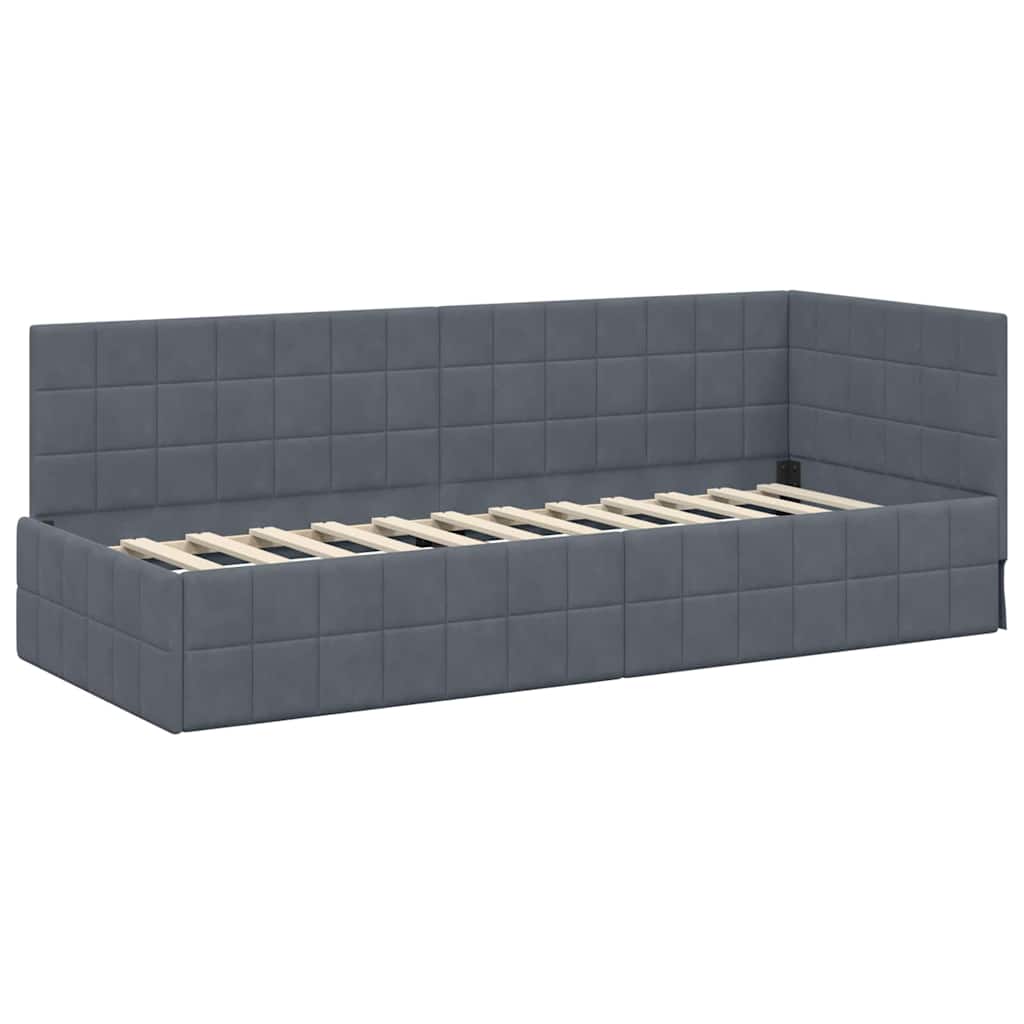 vidaXL Eckbettgestell mit Matratze mit Kopfteil 2 pcs Grau Samt