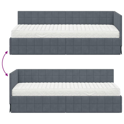 vidaXL Eckbettgestell mit Matratze mit Kopfteil 2 pcs Grau Samt