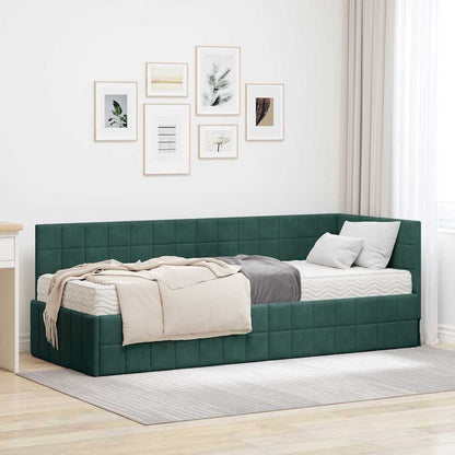 vidaXL Cadre de lit d'angle avec matelas et tête de lit 2 pcs Vert Velours