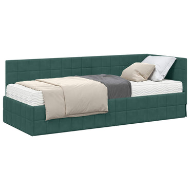 vidaXL Cadre de lit d'angle avec matelas et tête de lit 2 pcs Vert Velours