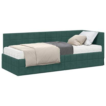 vidaXL Cadre de lit d'angle avec matelas et tête de lit 2 pcs Vert Velours