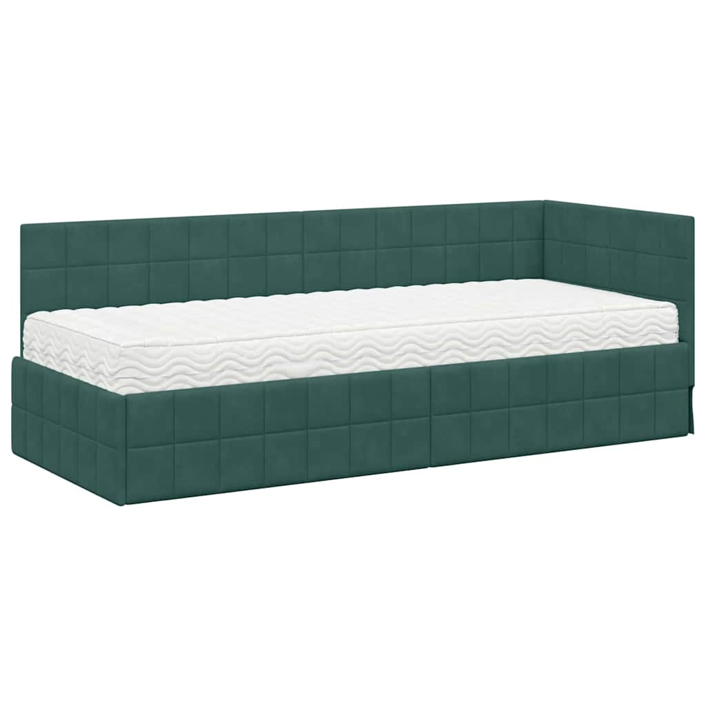 vidaXL Cadre de lit d'angle avec matelas et tête de lit 2 pcs Vert Velours