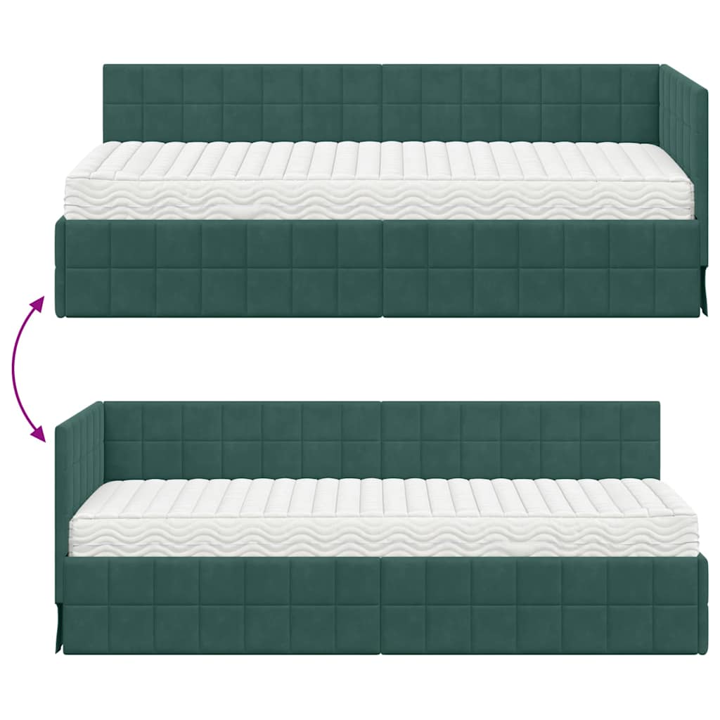 vidaXL Cadre de lit d'angle avec matelas et tête de lit 2 pcs Vert Velours