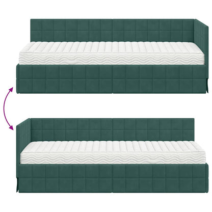 vidaXL Cadre de lit d'angle avec matelas et tête de lit 2 pcs Vert Velours