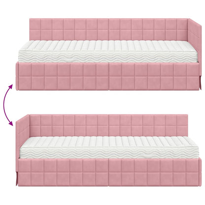 vidaXL Eckbettgestell mit Matratze mit Kopfteil 2 pcs Grau Samt