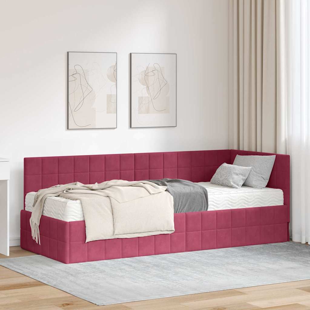 vidaXL Cadre de lit d'angle avec matelas et tête de lit 2 pcs Vert Velours