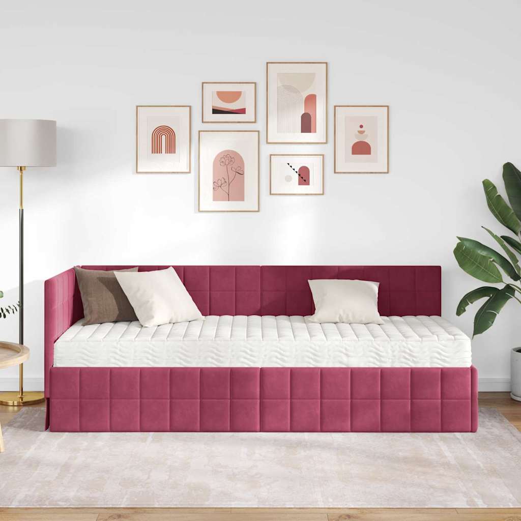 vidaXL Cadre de lit d'angle avec matelas et tête de lit 2 pcs Vert Velours