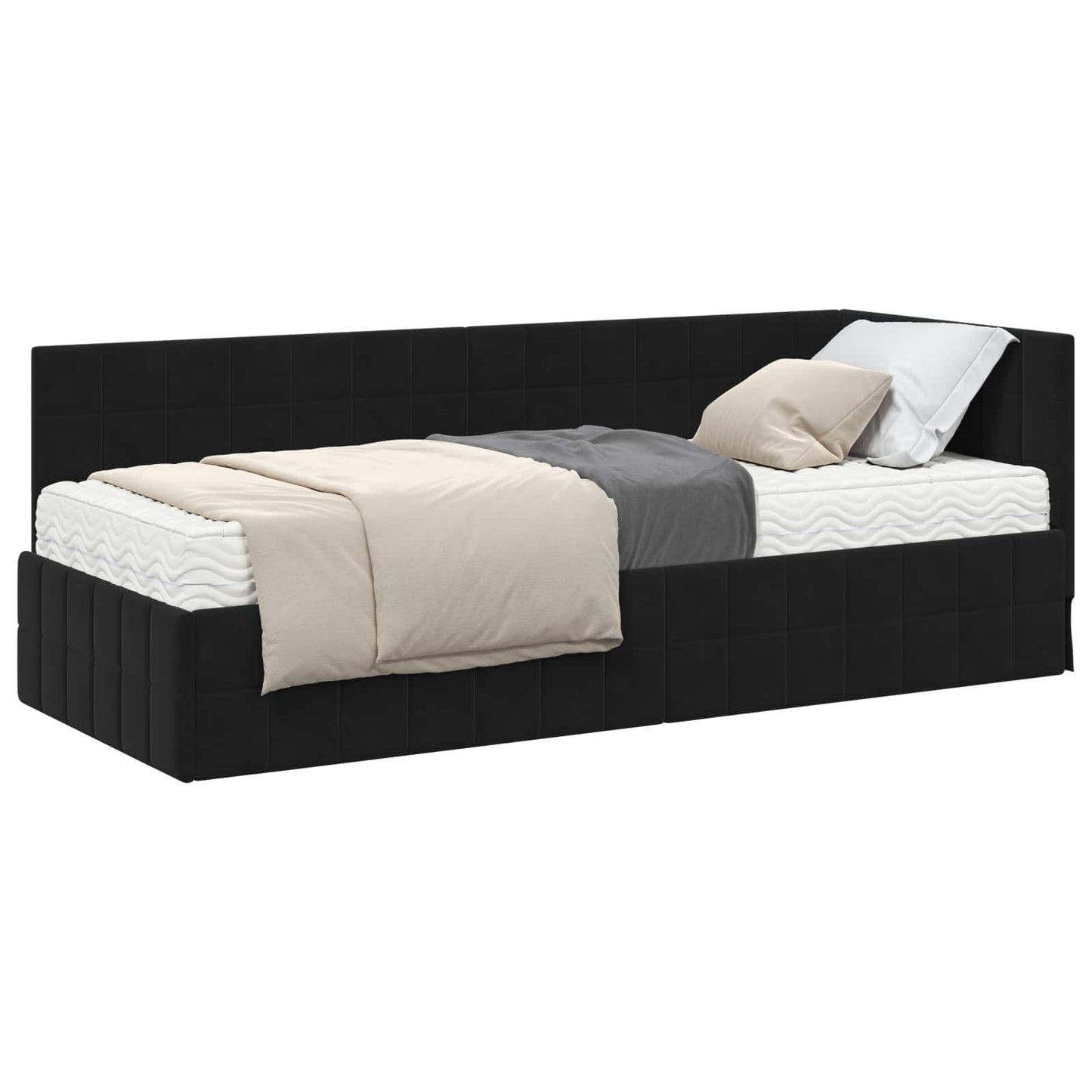 vidaXL Eckbettgestell mit Matratze mit Kopfteil 2 pcs Schwarz Samt