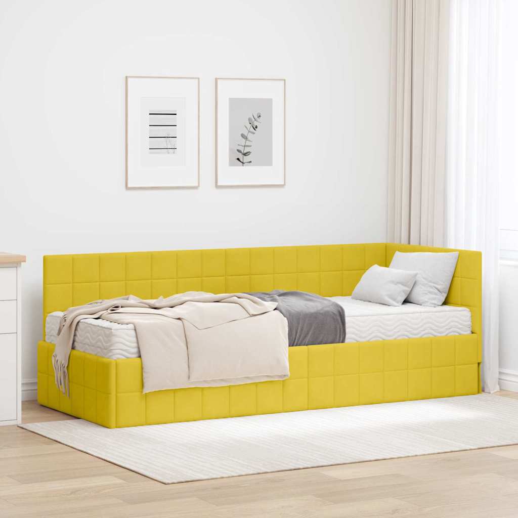 vidaXL Eckbettgestell mit Matratze mit Kopfteil 2 pcs Gelb Samt