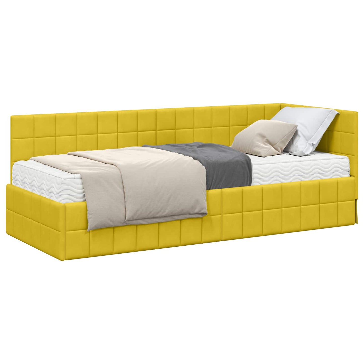 vidaXL Eckbettgestell mit Matratze mit Kopfteil 2 pcs Gelb Samt
