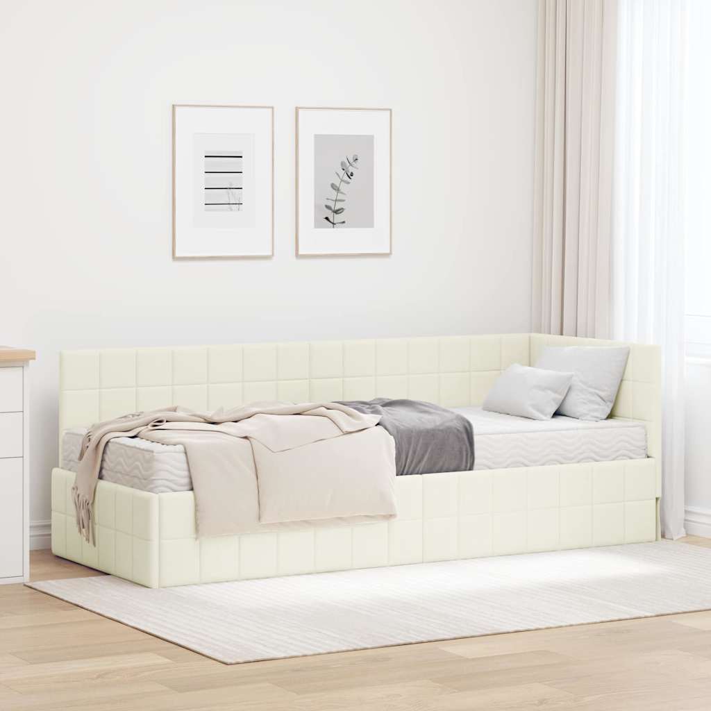 vidaXL Eckbettgestell mit Matratze mit Kopfteil 2 pcs Creme Samt