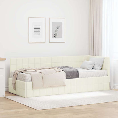 vidaXL Eckbettgestell mit Matratze mit Kopfteil 2 pcs Creme Samt