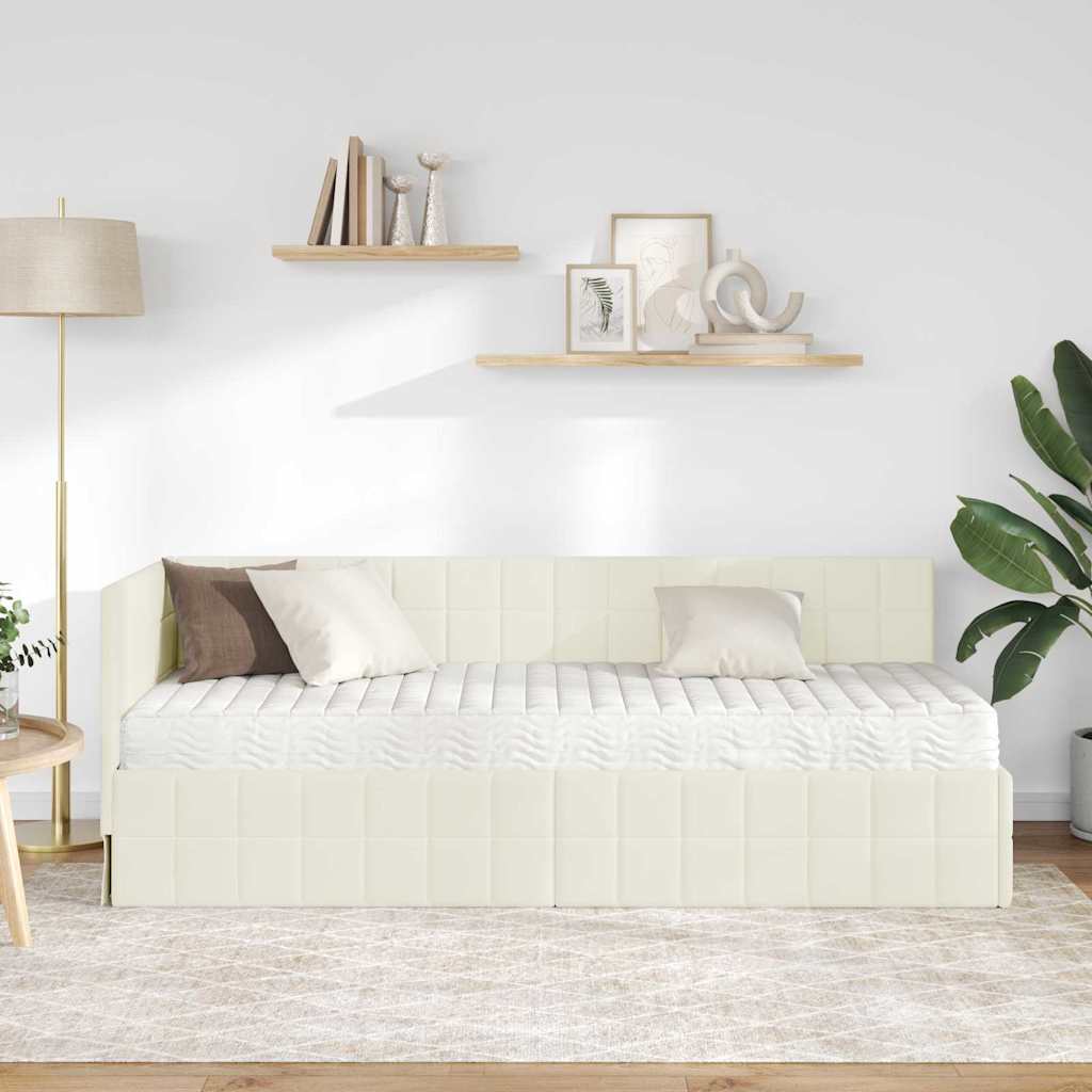 vidaXL Eckbettgestell mit Matratze mit Kopfteil 2 pcs Creme Samt