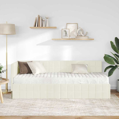 vidaXL Eckbettgestell mit Matratze mit Kopfteil 2 pcs Creme Samt
