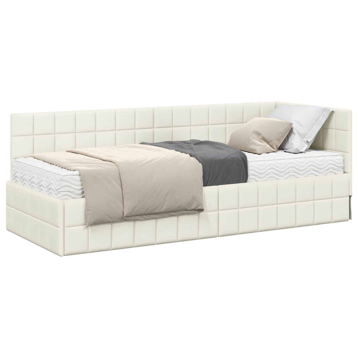 vidaXL Eckbettgestell mit Matratze mit Kopfteil 2 pcs Creme Samt