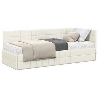 vidaXL Eckbettgestell mit Matratze mit Kopfteil 2 pcs Creme Samt