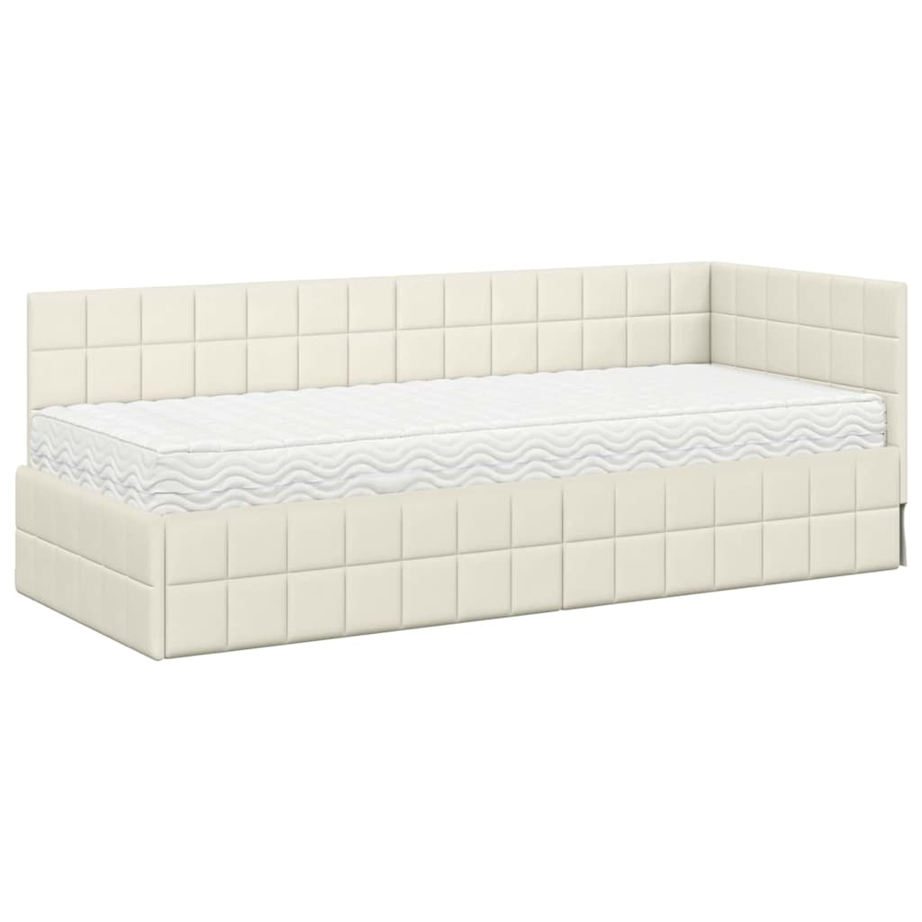 vidaXL Eckbettgestell mit Matratze mit Kopfteil 2 pcs Creme Samt