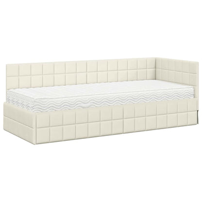 vidaXL Eckbettgestell mit Matratze mit Kopfteil 2 pcs Creme Samt