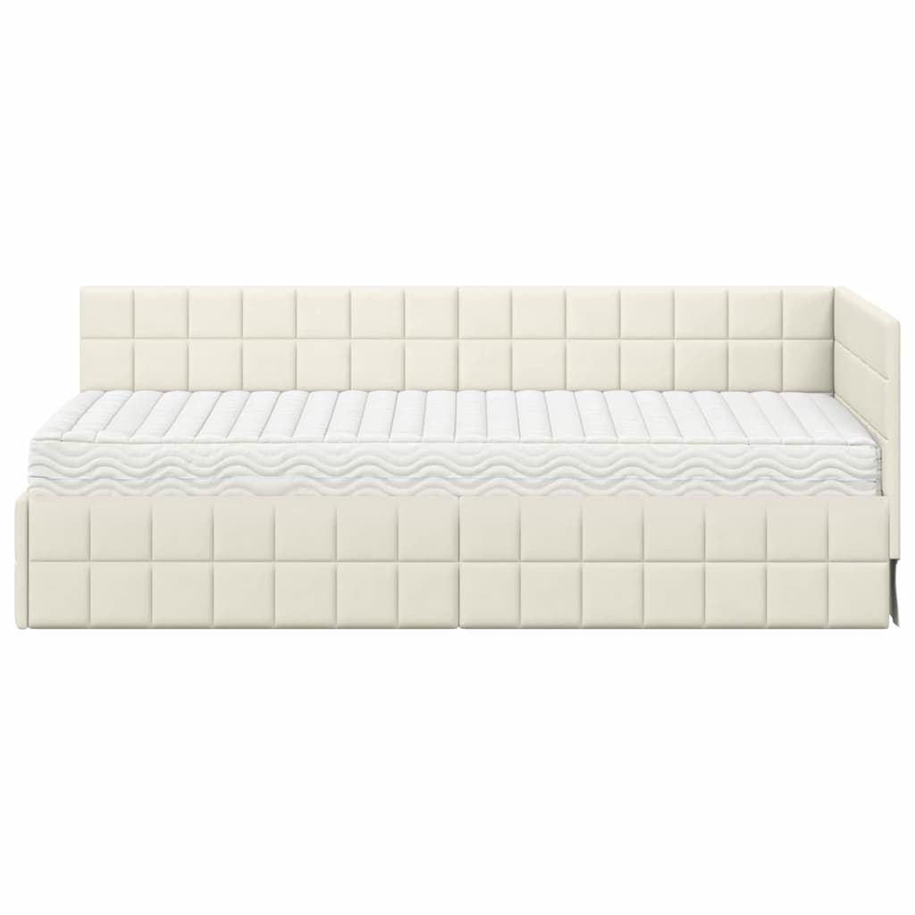 vidaXL Eckbettgestell mit Matratze mit Kopfteil 2 pcs Creme Samt