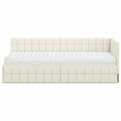 vidaXL Eckbettgestell mit Matratze mit Kopfteil 2 pcs Creme Samt