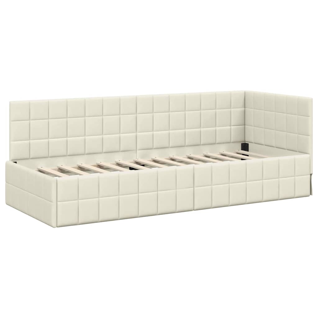 vidaXL Eckbettgestell mit Matratze mit Kopfteil 2 pcs Creme Samt