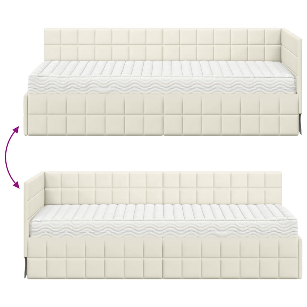 vidaXL Eckbettgestell mit Matratze mit Kopfteil 2 pcs Creme Samt