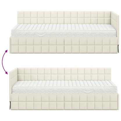 vidaXL Eckbettgestell mit Matratze mit Kopfteil 2 pcs Creme Samt