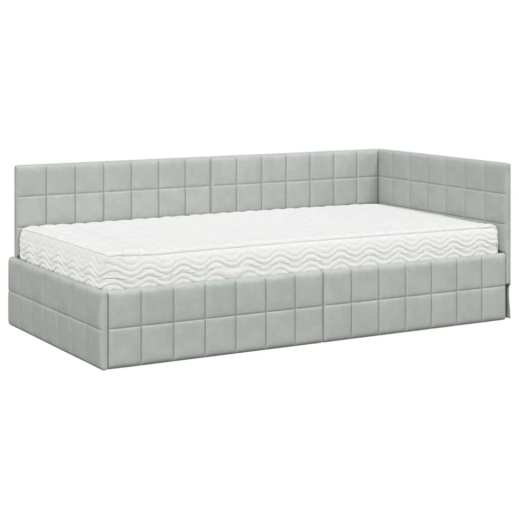 vidaXL Cadre de lit d'angle avec matelas et tête de lit 2 pcs Gris clair Velours