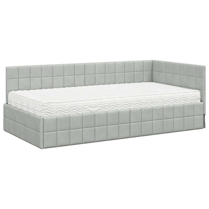vidaXL Cadre de lit d'angle avec matelas et tête de lit 2 pcs Gris clair Velours